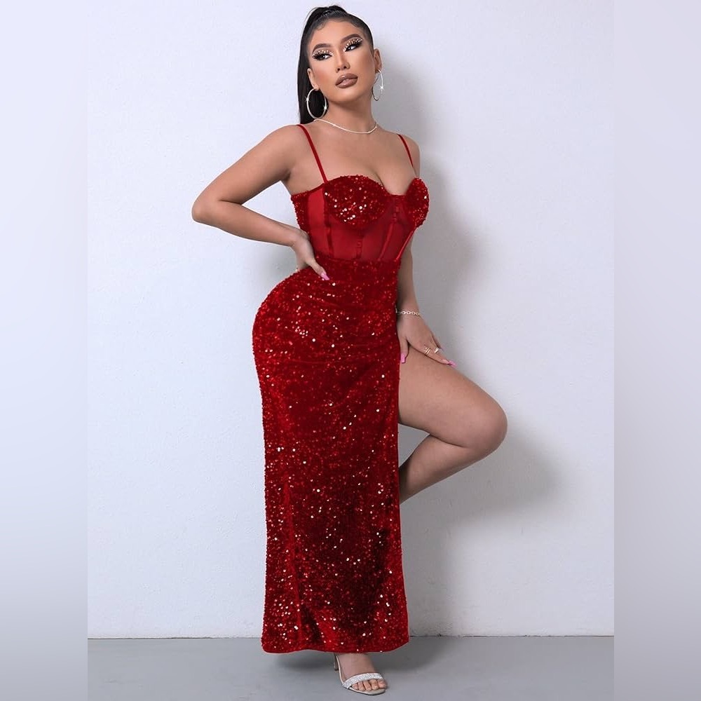 Elegant Red Sequin Evening Dress